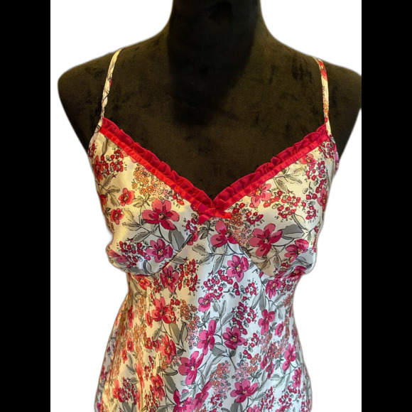 Adonna Lingerie Spagetti Strap Nightgown Pink Print Silky Feel Size Large Sexy - Picture 1 of 10
